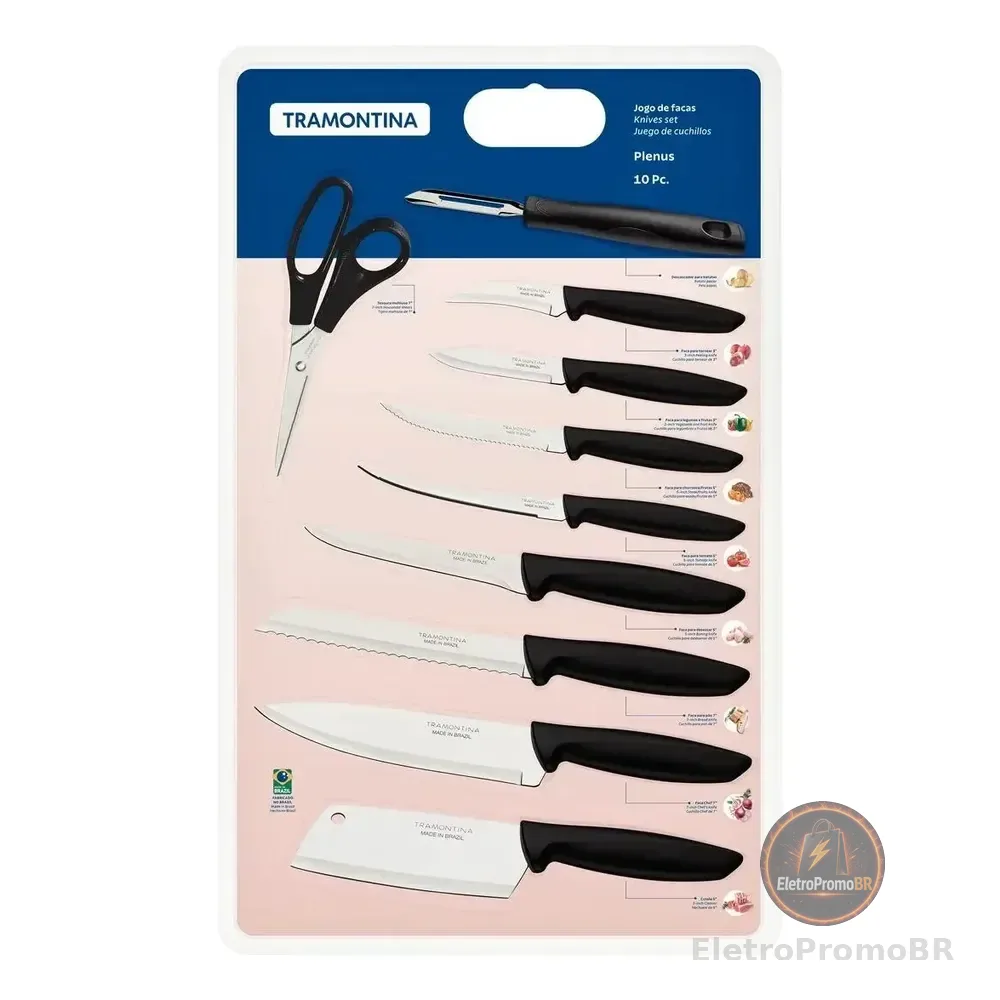 Kit Facas Plenus Lâminas Aço Inox 10 Peças Preto Tramontina