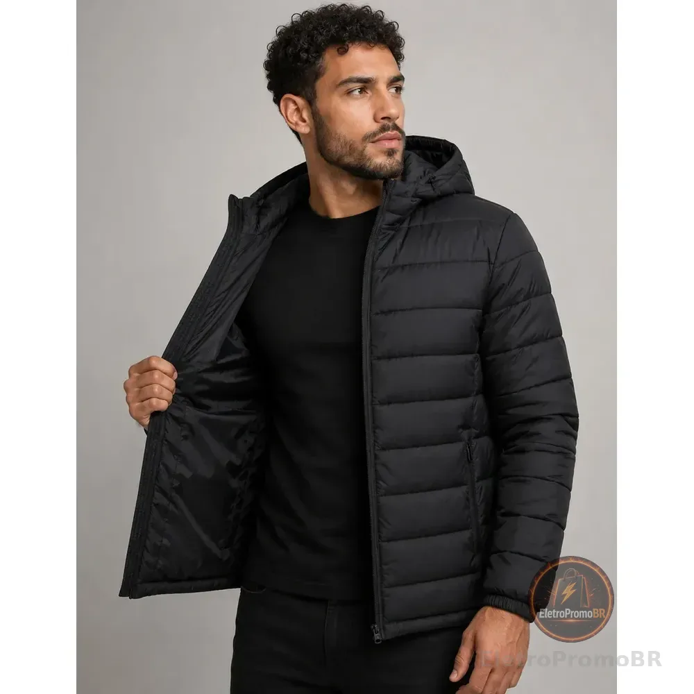 Jaqueta Puffer Bobojaco Corta Vento Nylon Frio Reforçada Preto Gg