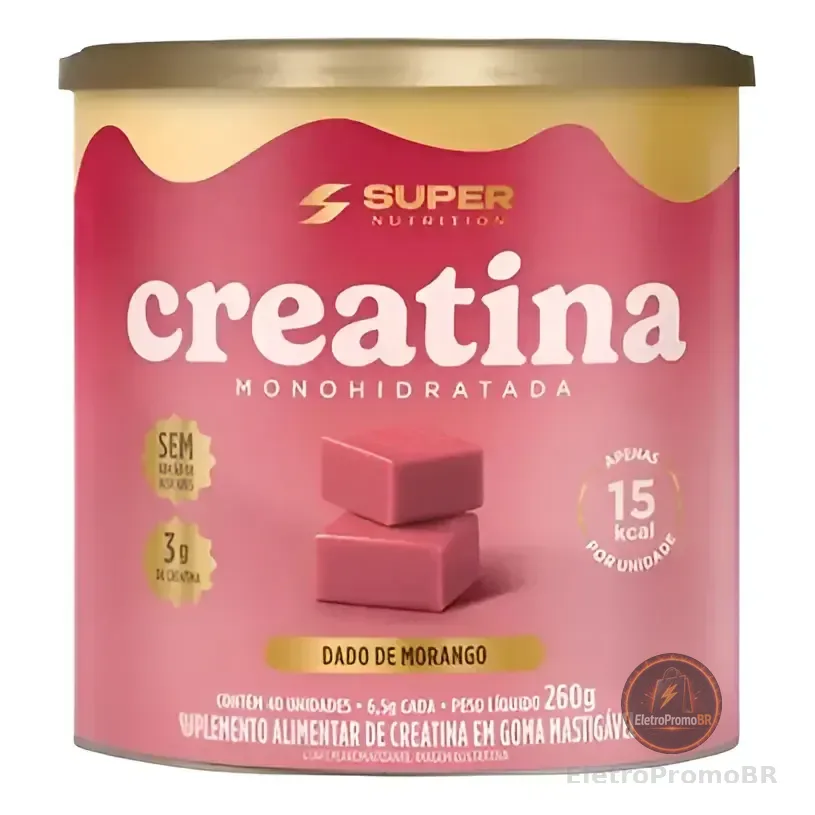 Creatina Dado De Morango Super Nutrition 260g - 40un Caramelo De Morango