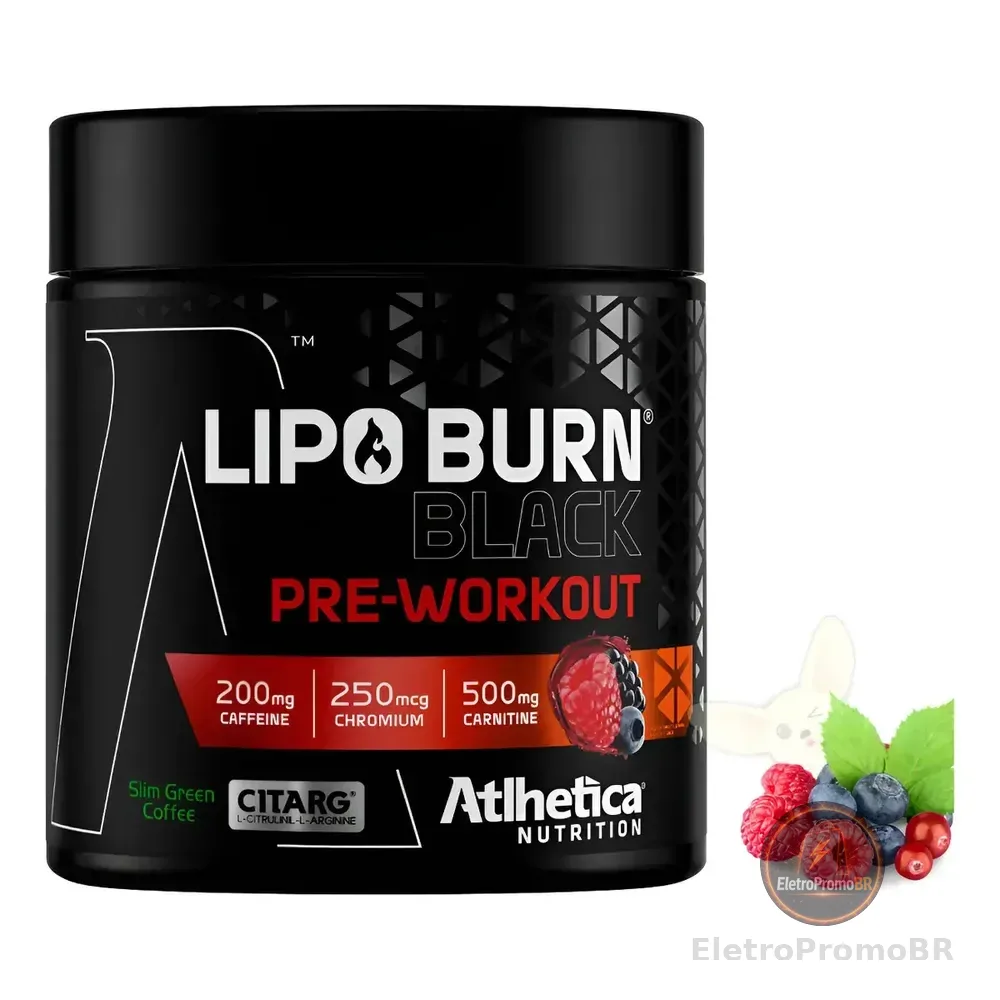 Thermogênico Lipo Burn Black Pré Workout Atlhetica 200g Sabor Frutas Vermelhas