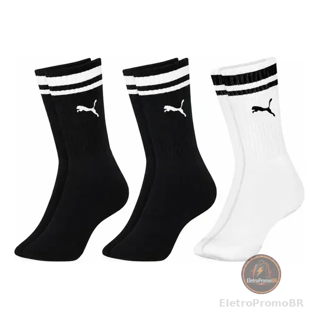Kit 3 Pares Meias Puma Cano Alto Longo Confortável Original