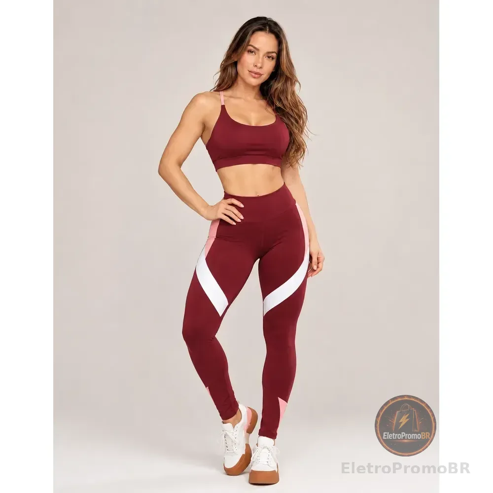 Conjunto Academia Fitness Kit Top Legging Zero Transparência Bordô/vinho Basico P 36/38