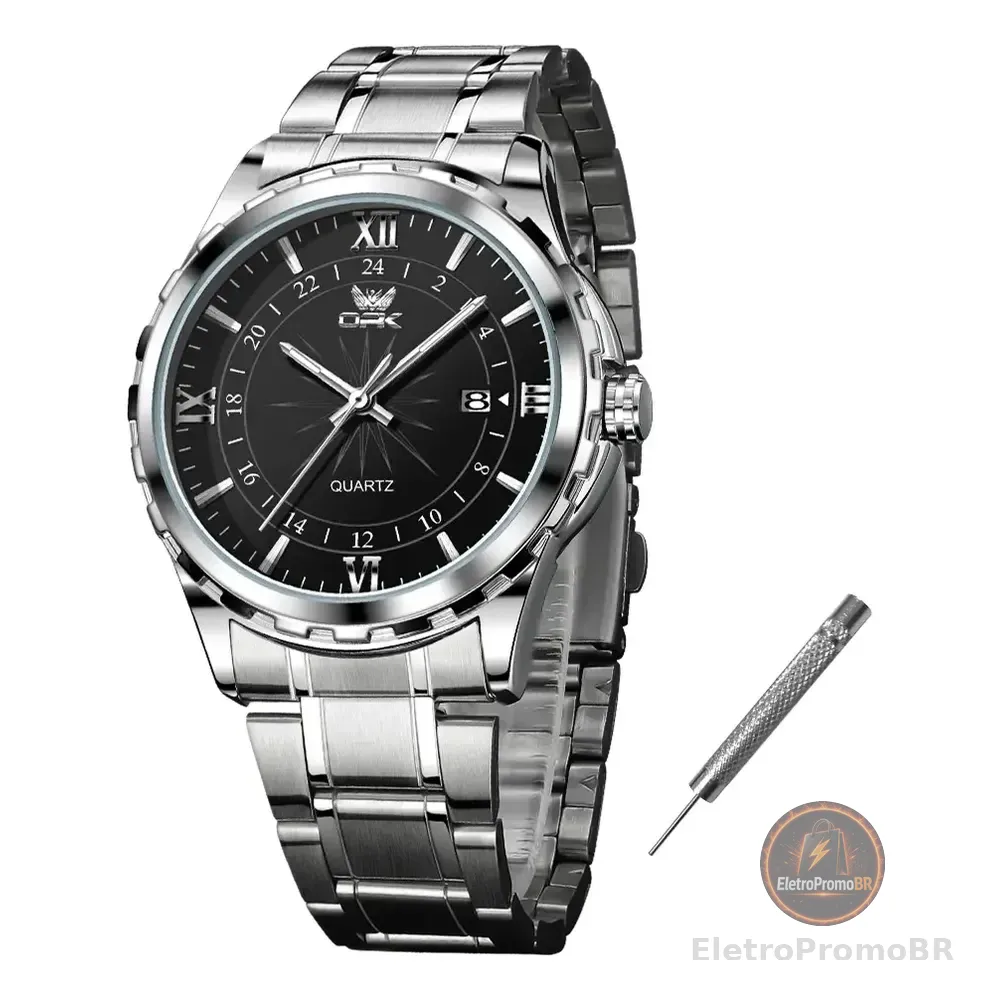Opk Original Relógio Masculino Quartzo À Prova D'água 6003 Prateado Preto