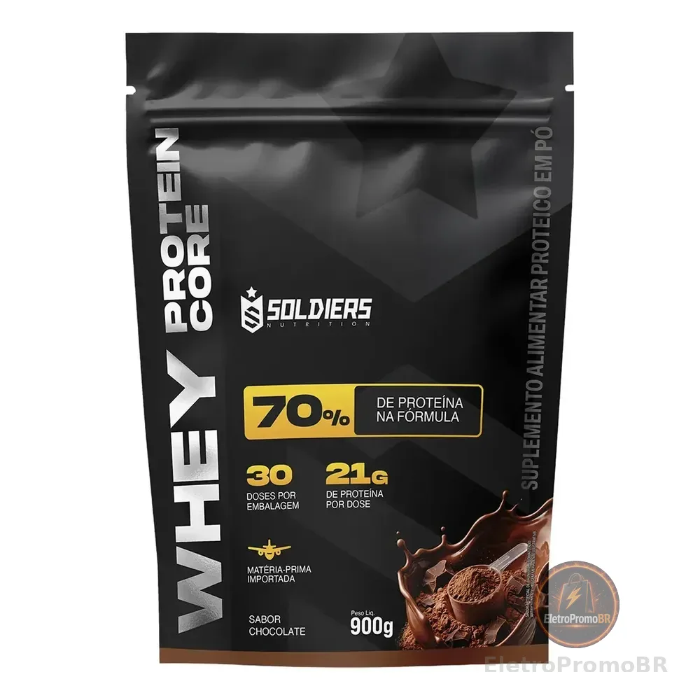 Whey Core Protein Suplemento Alimentar De Proteínas Em Pó - Chocolate 900g 30 Doses - Soldiers Nutrition