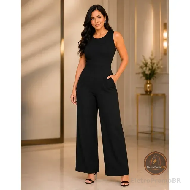 Macacão Social Feminino Elegante Elastex Acinturado