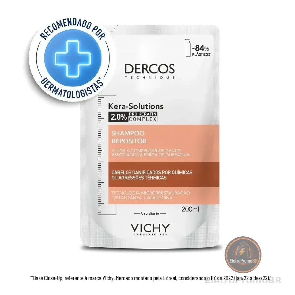 Shampoo Repositor Repara Cabelos Danificados, Reduz Os Danos Ação Antifrizz Por 48h Com Pro-keratin Complex Kera-solutions Vichy Dercos 200ml