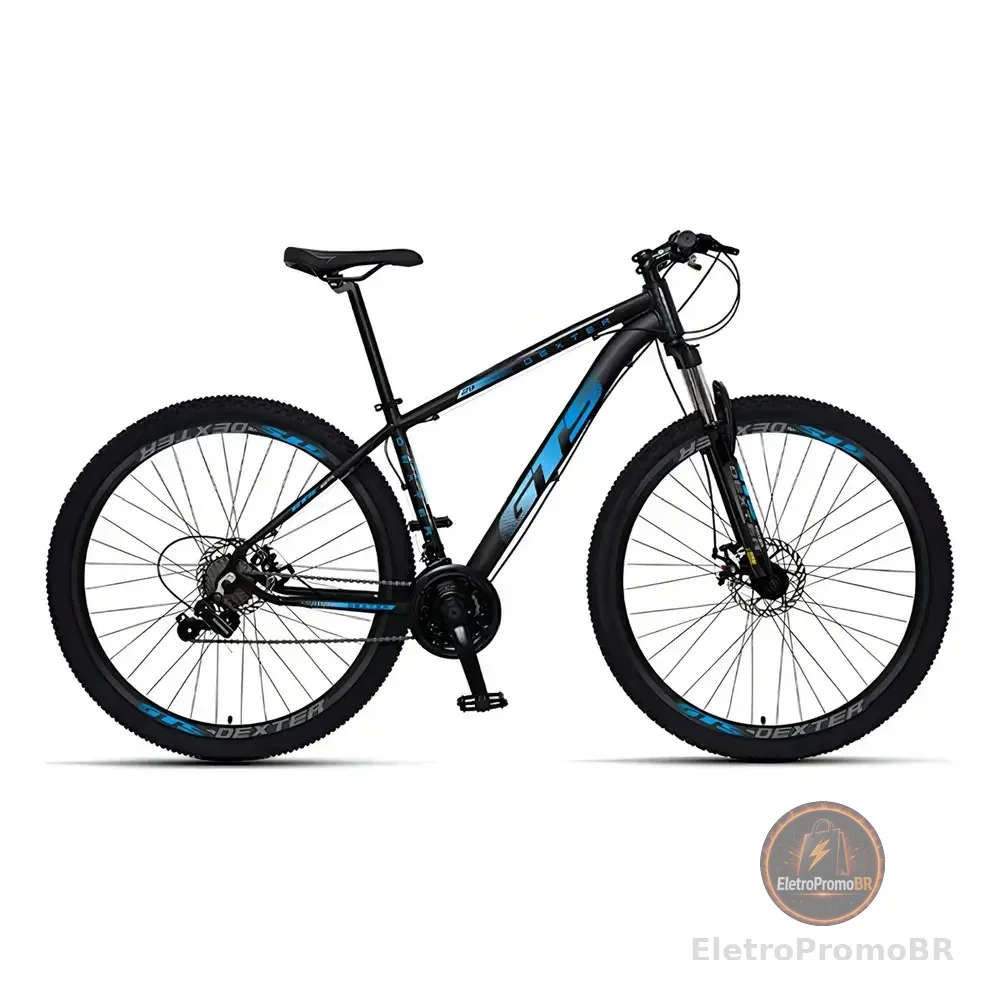 Bicicleta Aro 29 Gts Dexter 24 Marchas Freio A Disco Cor Preto Com Azul Tamanho Do Quadro 15 Preta Com Azul