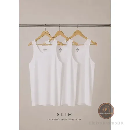 Kit Com 3 Regatas Masculinas Básicas Slim Hering
