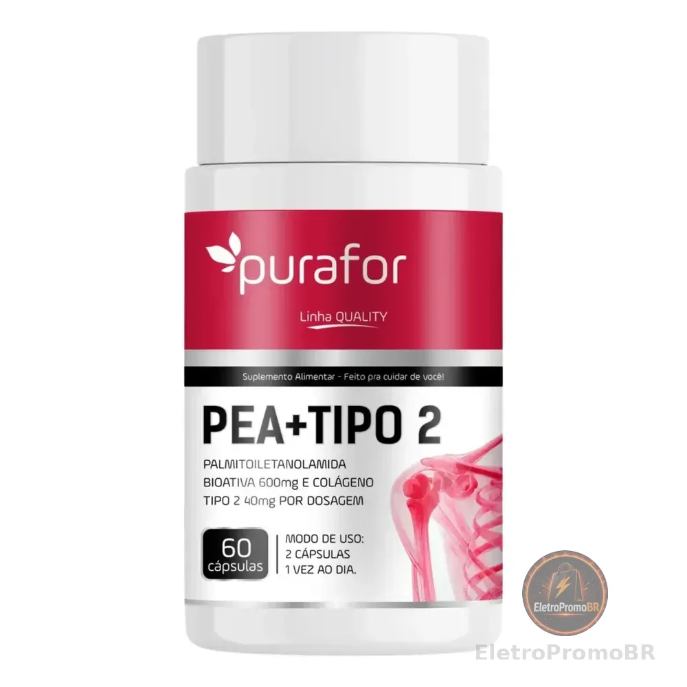 Purafor Quality Colágeno Tipo 2 + Pea 600mg Bioativa Palmitoiletanolamida 60 Cápsulas Sem Sabor
