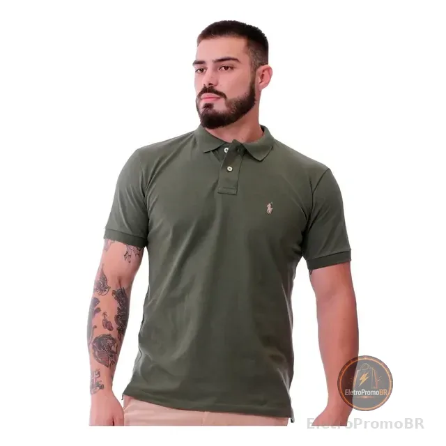 Polo Algodão Piquet Camisa Original Masculina Verde Luxo