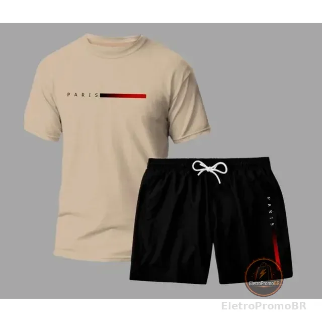 Conjunto Masculino Streetwear Paris Urbano Camiseta E Short
