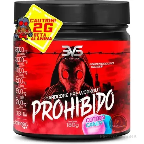 Pré Treino Prohibido 180g - Sabor: Cotton Candy - Fórmula Exclusiva Com Creatina, Beta Alanina, Taurina, Cafeína, Arginina, L-tirosina, Palatinose E L-alanina Algodão-doce