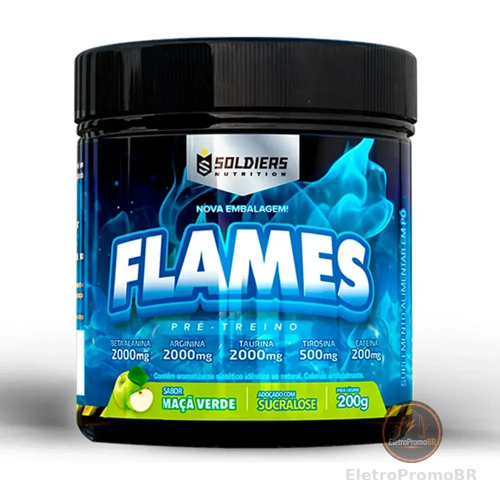 Pré Treino Flames 200g Workout Termogênico Sabor Maçã Verde Soldiers Nutrition Energia Foco Treino