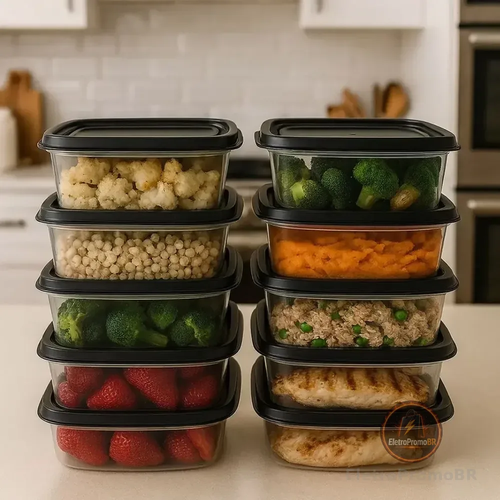 Kit 10 Potes 500ml Bpa Free Freezer Microondas Reutilizável Preto