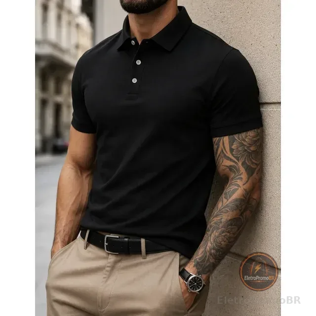 Camisa Polo Masculina Piquet Slim Manga Curta