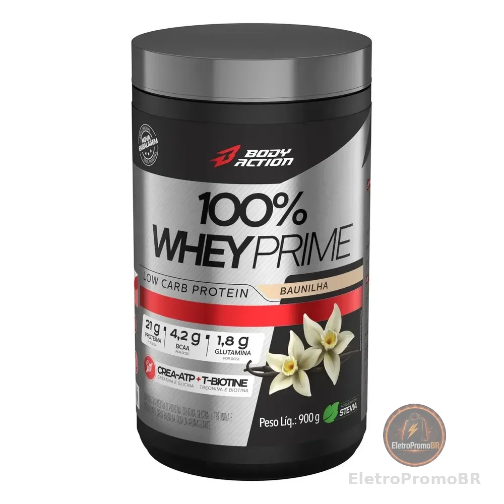 Whey 100% Proteína Prime Low Carb Pote 900g Body Action Sabor Baunilha