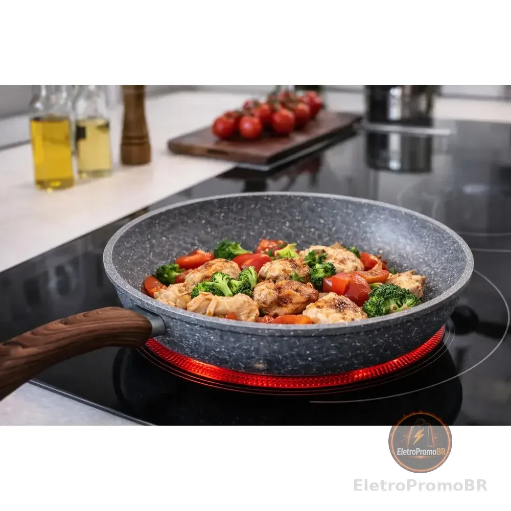 Frigideira Antiaderente 24cm Fogão Indução Gás Cooktop Elétrico Cinza