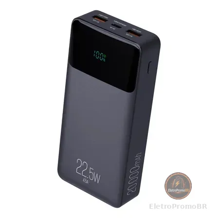 Power Bank Pro 20000mah ELG Pb200bk, Bateria Portátil Universal, Carga Rápida, Display Indicador, Entradas Micro Usb E Usb-c, 2 Portas Usb-a, Pd+qc3.0, Preto