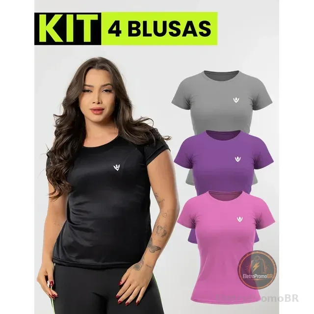 Kit 4 Blusas Feminina Fitness Dry Fit  Camiseta Academia