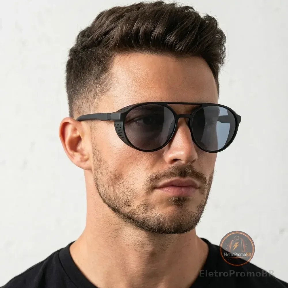 Óculos De Sol Masculino Redondo Uv400 Em Alta Quadrado Preto Fosco