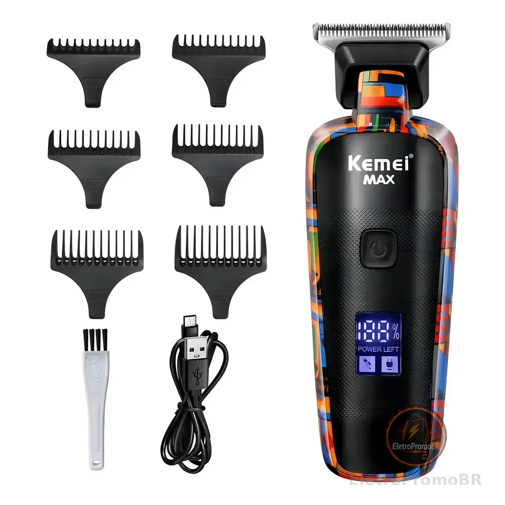 Máquina De Acabamento Kemei Km-5090 Com Tela Digital E 6 Pentes Multicolor 127/220v