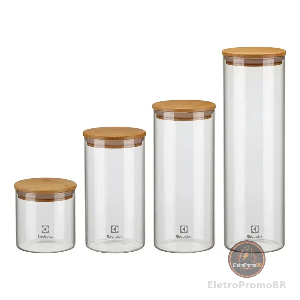 Electrolux Kit Potes Herméticos Com Tampa De Bambu 4 Unidades Bambu E Translúcido