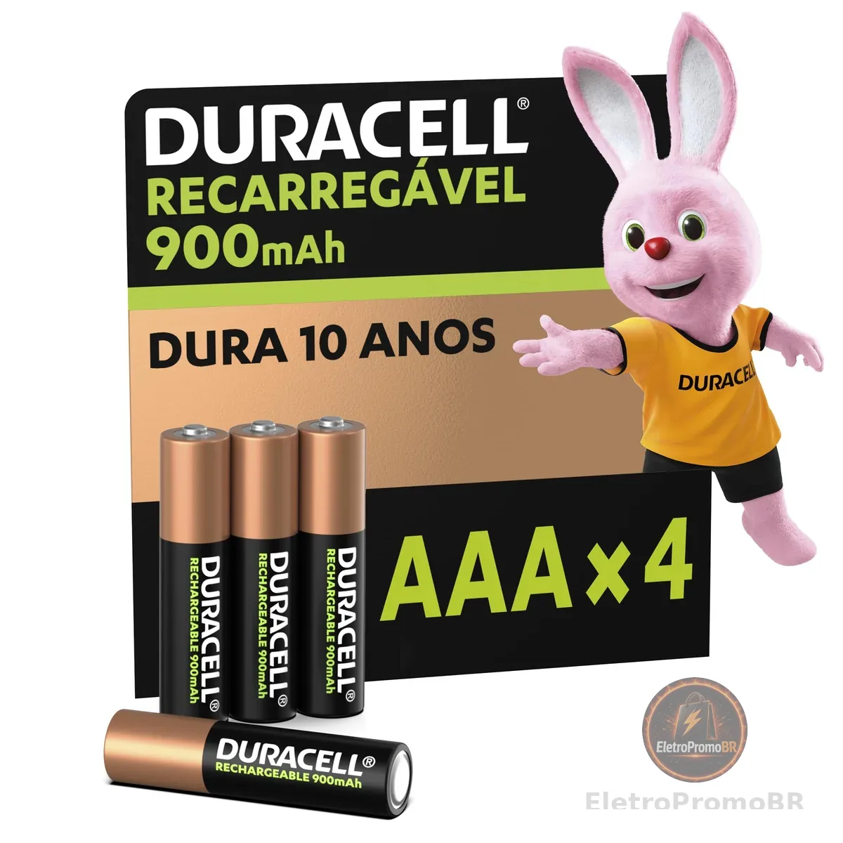 Duracell Pilha Recarregável AAA 900mAh Palito Com 4 Unidades – Ideal para Câmeras Digitais e Dispositivos de Alto Consumo