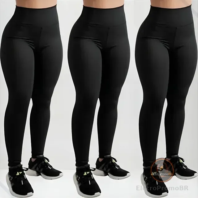 Calça Legging Kit 3 Grossa Suplex Cós Alto Leg Reforçada