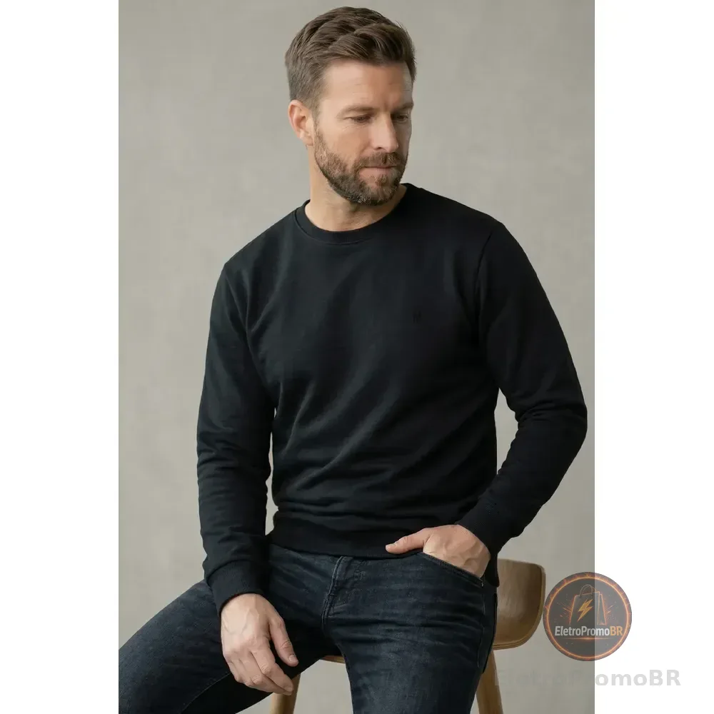 Moletom Masculino Leve Gola Careca Polo Wear Preto M Preto