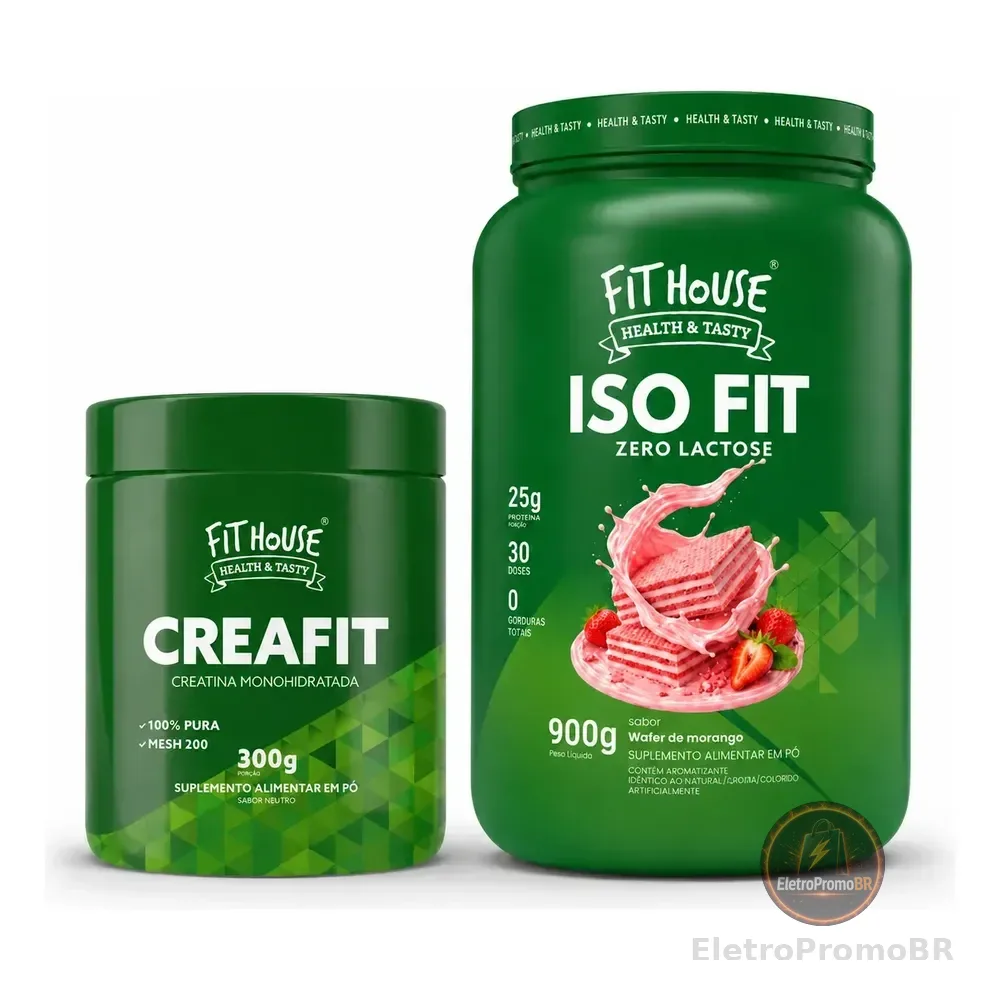 Kit Whey Protein Iso Fit 900g + Creatina Fit House 300g Variados Morango