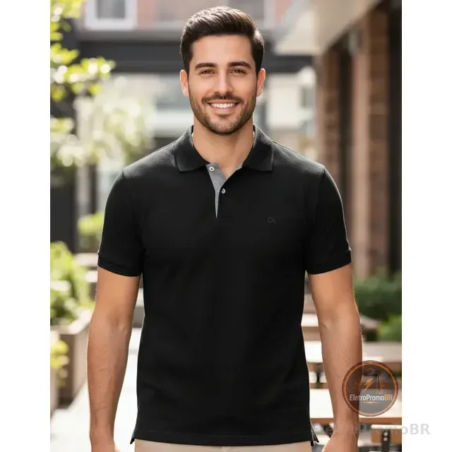 Camisa Gola Polo Social Masculina Slim Algodão Casual Ogochi