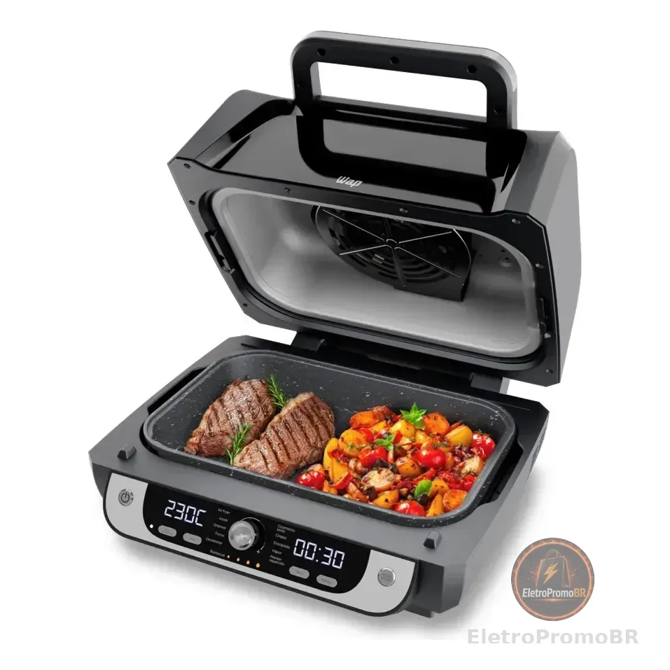 Fritadeira Elétrica Air Fryer Wap Cozinha Barbecue Com Painel Digital E 12 Funções Preto E Cinza 127v