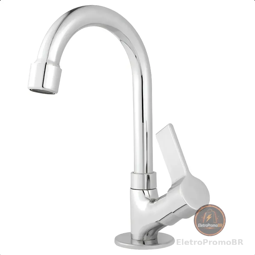 Torneira Lavatorio Para Banheiro Bica Movel Metal Prateado Cromado