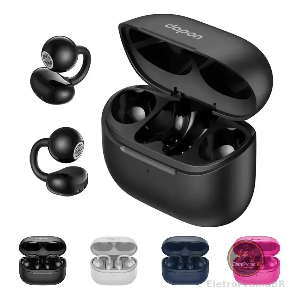 Fone Open Ear Dapon Dpf25 Bluetooth 6.0 Sem Fio Com Microfone Enc 6h Tempo De Espera De Até 200 Horas Cor Preto