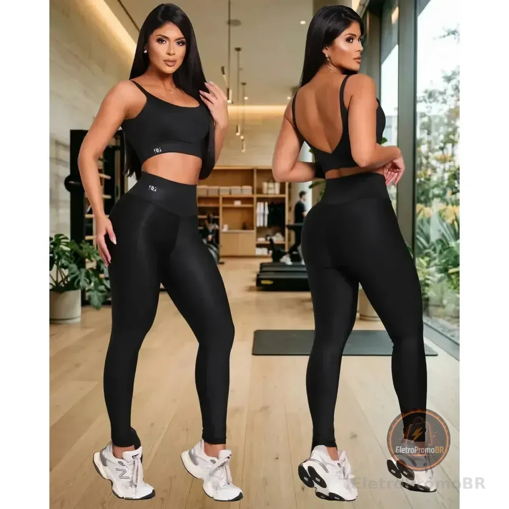 Conjunto Fitness Feminino Top E Calça Zero Transparência Preto M (40)