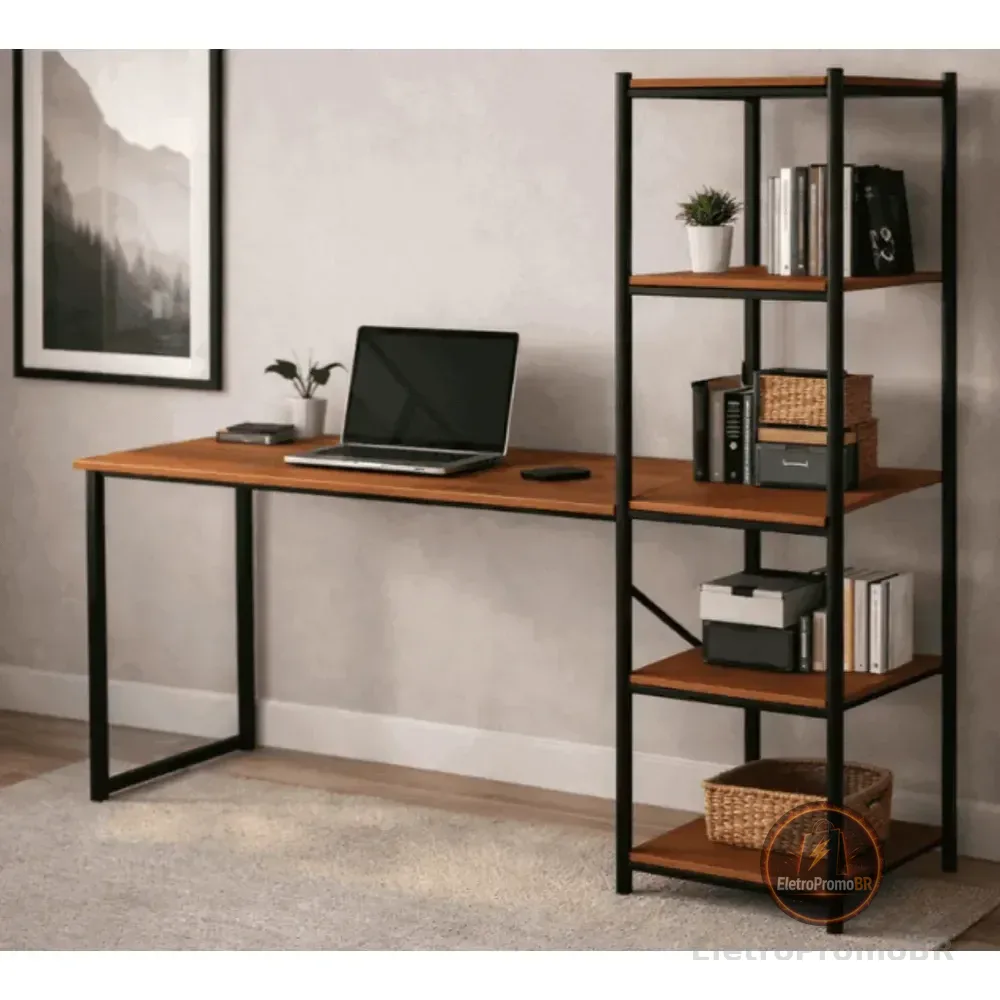 Mesa Escrivaninha Para Estudo E Home Office Athenas Klm Store Preto-canela Canela/preto