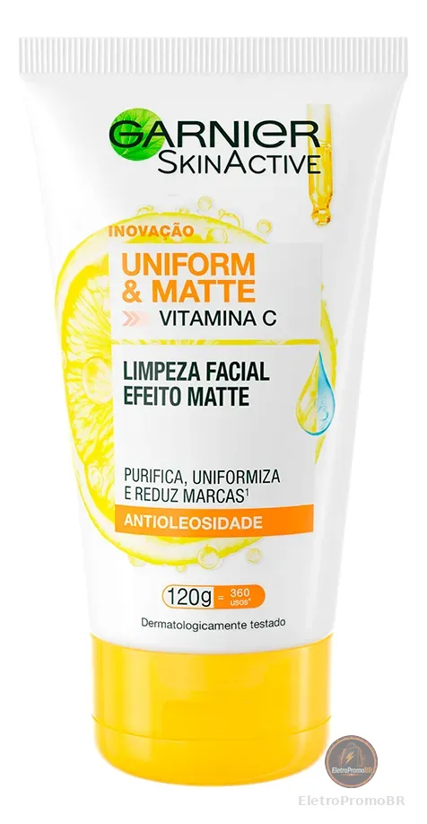 Sabonete Limpeza Facial Vitamina C Antioleosidade Limpa Profundamente, Remove Oleosidade e Maquiagem Efeito Matte Reduz Marcas Uniform & Matte Garnier 120g