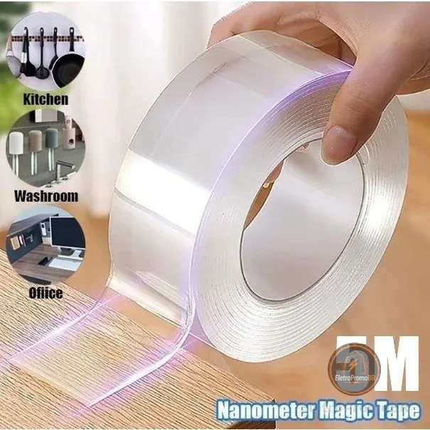 Fita Dupla Face Extra Forte Transparente NanoGel Silicone Mágica Adesiva Cola na Parede Móvel Porta