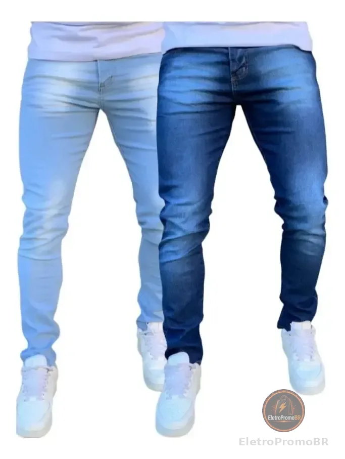 Kit 2 Calças Jeans Masculina Skinny Com Lycra Elastano