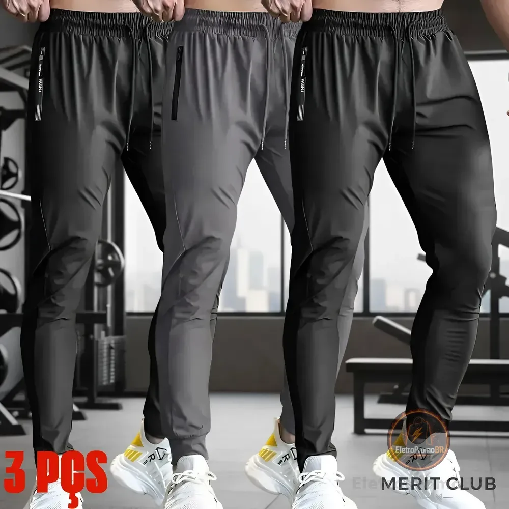 Kit 3 Calça Masculina Poliamida Esportiva Fitness Academia
