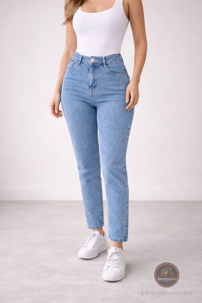  Calça Jeans Mom Stillger Feminina Cintura Alta Cor Clara