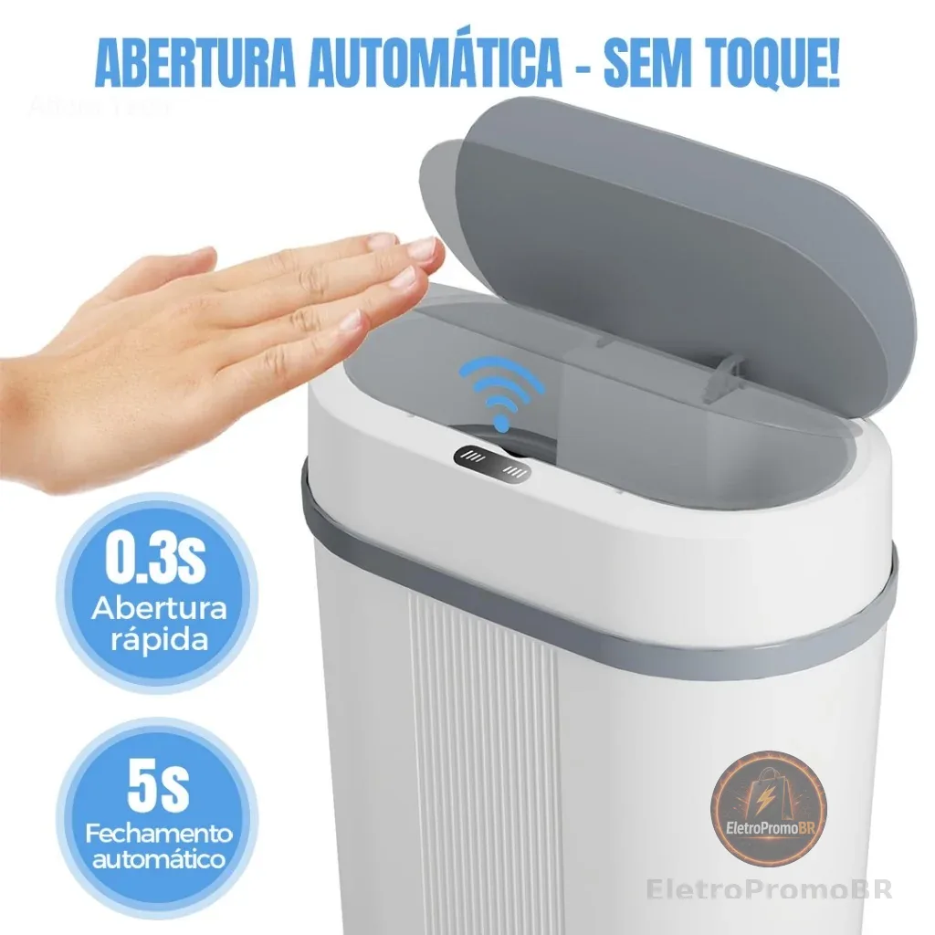 Lixeira Automática 12 Litros Sensor Infravermelho Tampa Para Cozinha Banheiro Escritório Quarto c