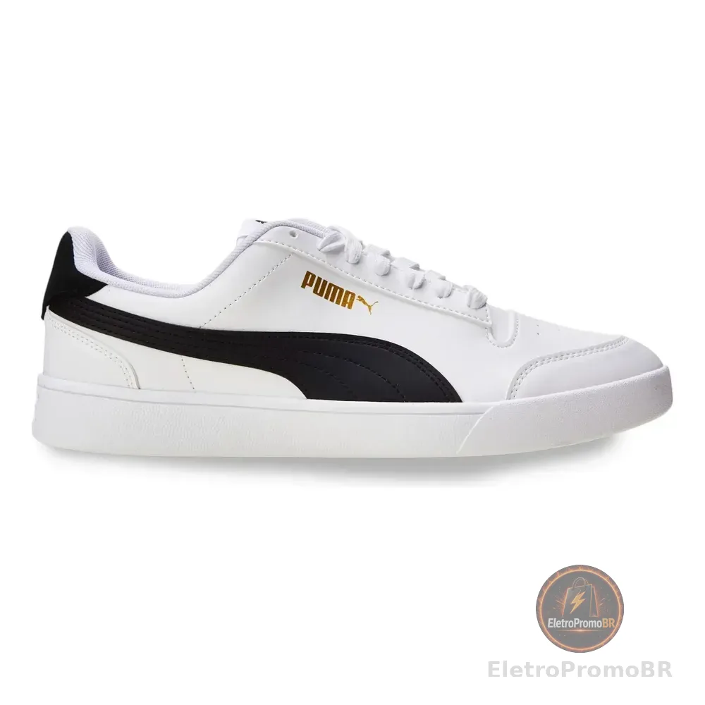 Tênis Casual Masculino E Feminino Shuffle Puma Puma White-puma Black-puma Team Gold Geométrico 39 Br