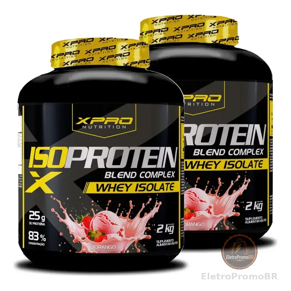 Kit 2 Suplementos Whey Protein Isolado Blend Complex 2kg Morango Zero Açucar - Xpro Nutrition