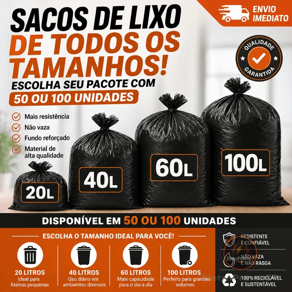 Saco de Lixo 100 Litros / 60L / 40L / 20 Litros resistente direto da fábrica