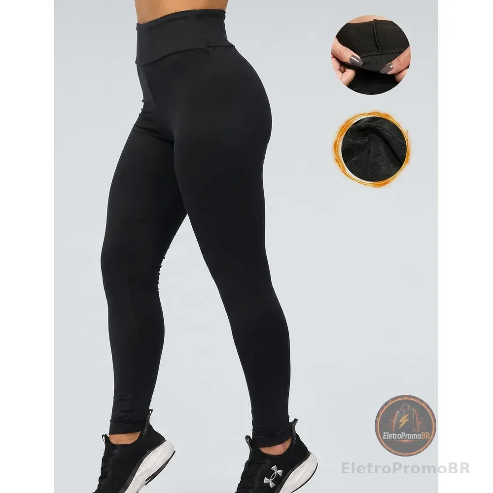 Calça Legging Flanelada Térmica Peluciada Inverno Forrada Preto Liso G