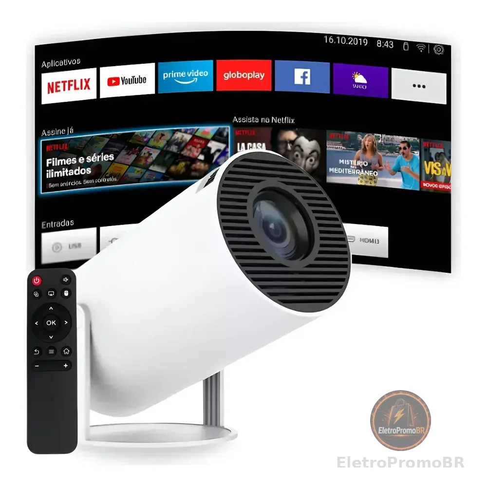 Projetor Portátil 4k Hd Android 11.0 Smart Wifi 5g Bluetooth Branco 127/220v
