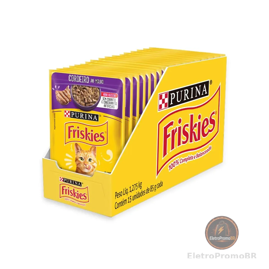 Pack Nestlé Purina Friskies Ração Úmida Para Gatos Adultos Cordeiro Ao Molho - Com 15 Sachês 85g
