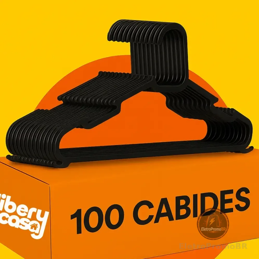 Kit 100 Cabides Pretos Plástico Adulto Organização Guarda-roupa Preto
