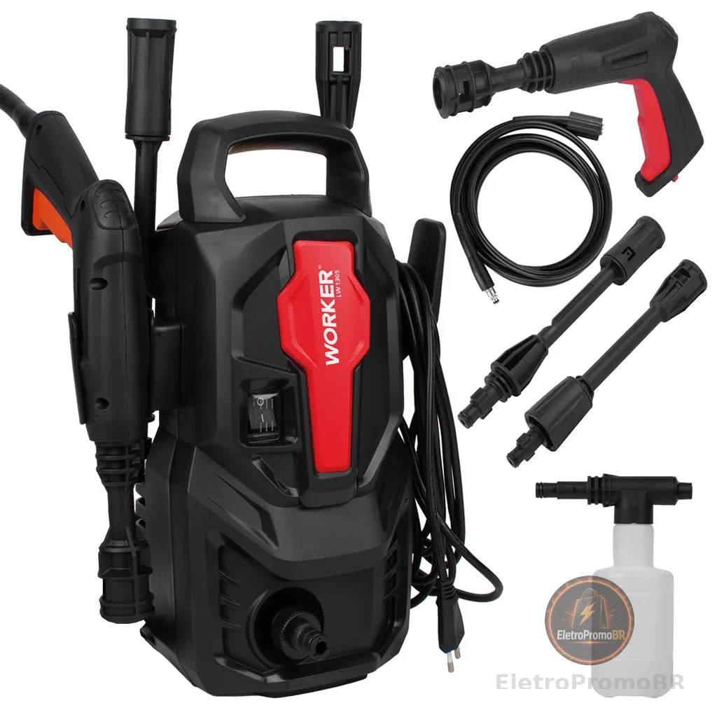 Lavadora Alta Pressão Compacta Potente Lava Carro Moto Com Aplicador Detergente LW1305 1200W Worker